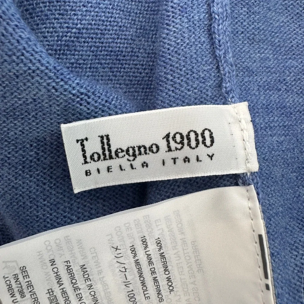 J.Crew Italian Merino Wool V-Neck Sweater Large Blue Slim Fit Tollegno 1900 Soft